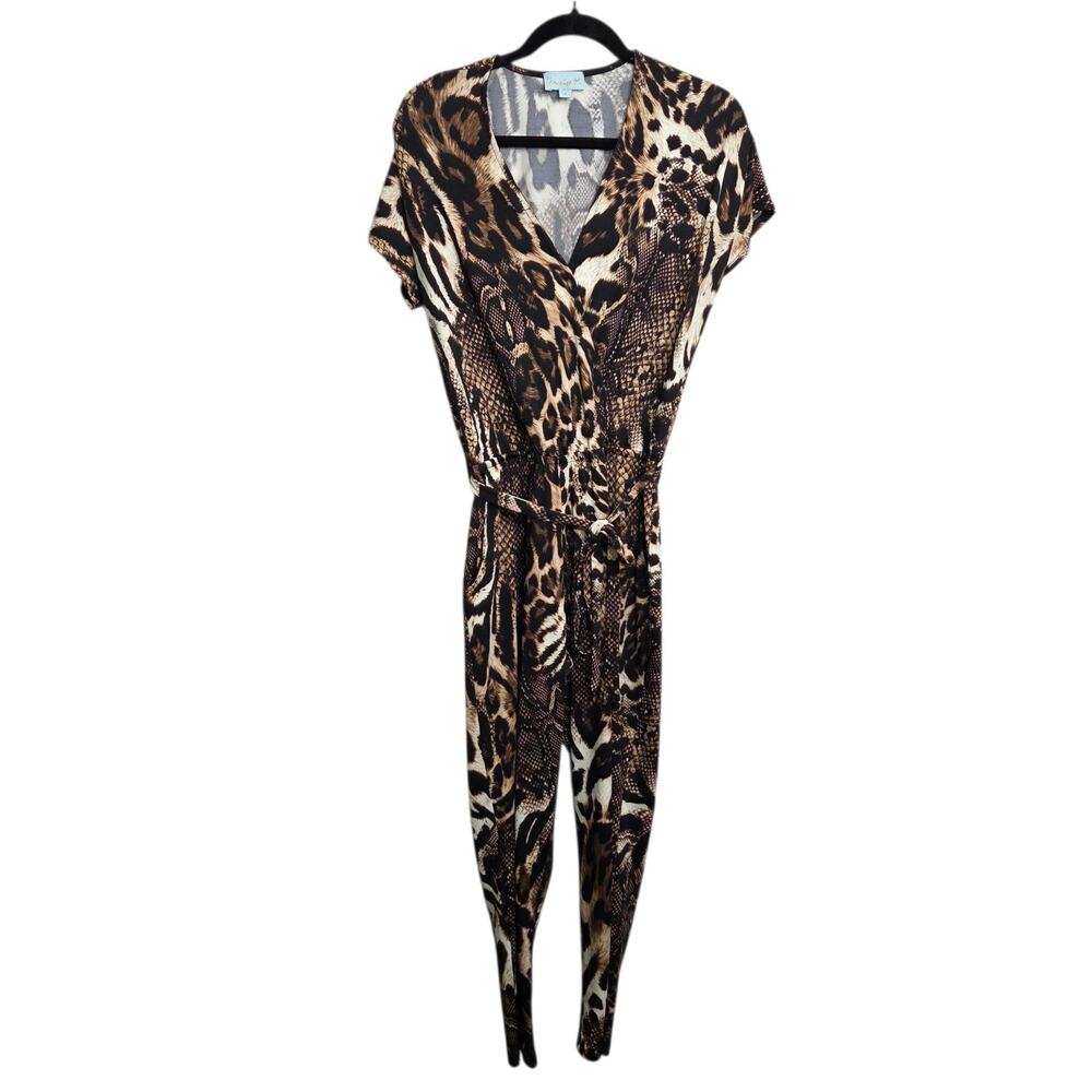 Veronic M. Women‎ S Animal Print Belted V-Neck Short Sleeve Jumpsuit Mob Wive
